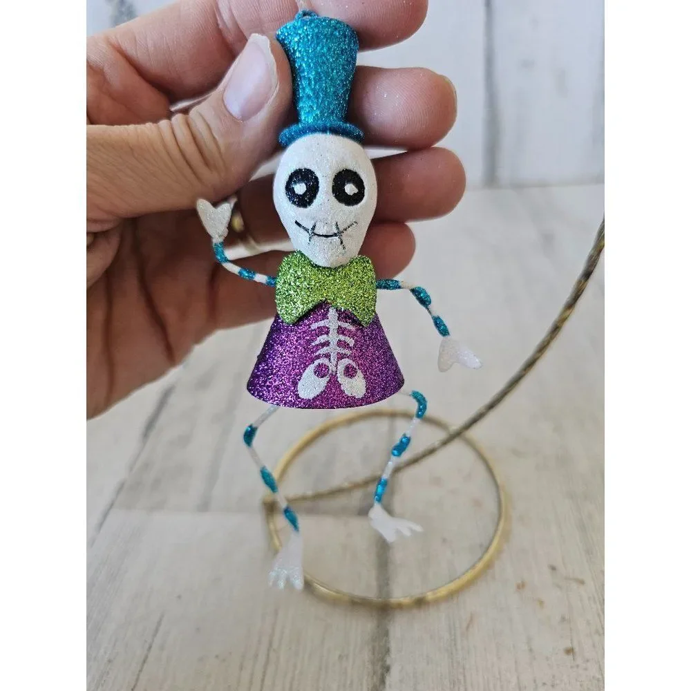 Pier 1‎ skeleton glitter Halloween ornament skull vintage Xmas tree unique